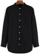 Romwe Stand Collar Buttons Black Blouse