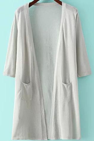 Romwe With Pockets Grey Cardigan