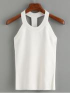 Romwe Knitted Slim Racerback Top - White