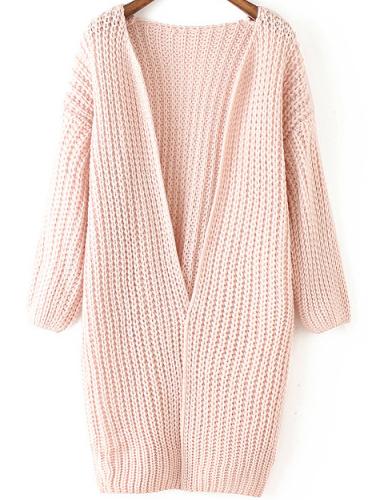 Romwe Chunky Knit Long Pink Coat