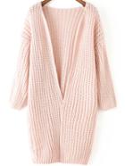 Romwe Chunky Knit Long Pink Coat