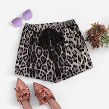 Romwe Drawstring Waist Leopard Shorts