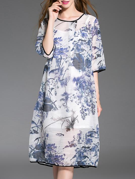 Romwe Multicolor Ink Print Pockets Shift Dress