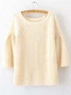 Romwe Women Bell Sleeve Beige Sweater