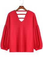 Romwe V Neck Puff Sleeve T-shirt