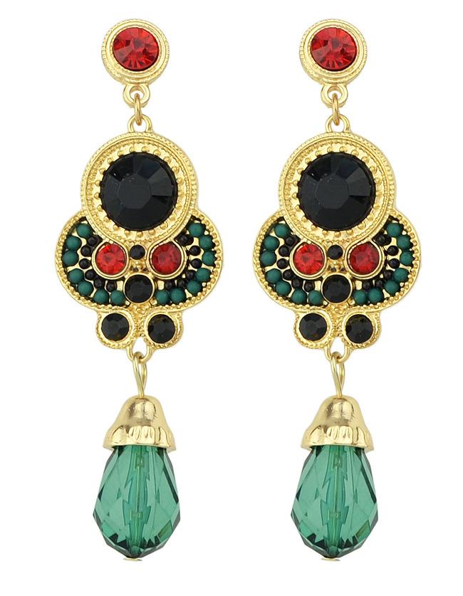 Romwe Green Gemstone Gold Earrings