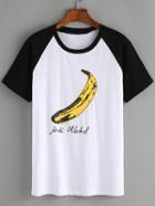 Romwe Banana Print Contrast Raglan Sleeve T-shirt
