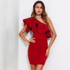 Romwe Exaggerated Ruffle One Shoulder Bodycon Dress