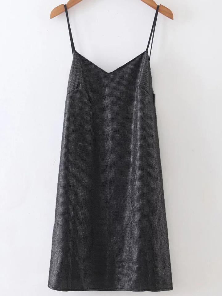 Romwe Black Open Back Cami Dress
