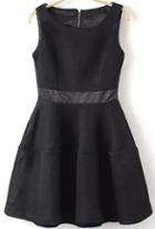 Romwe With Zipper Grid Flare Black Dress