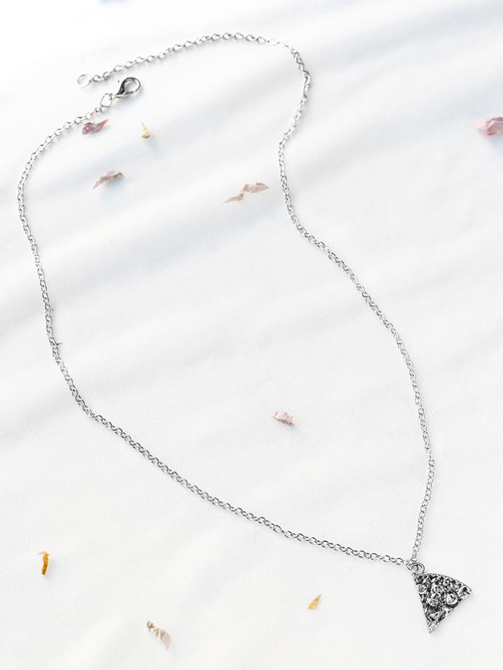 Romwe Silver Pizza Pendant Necklace