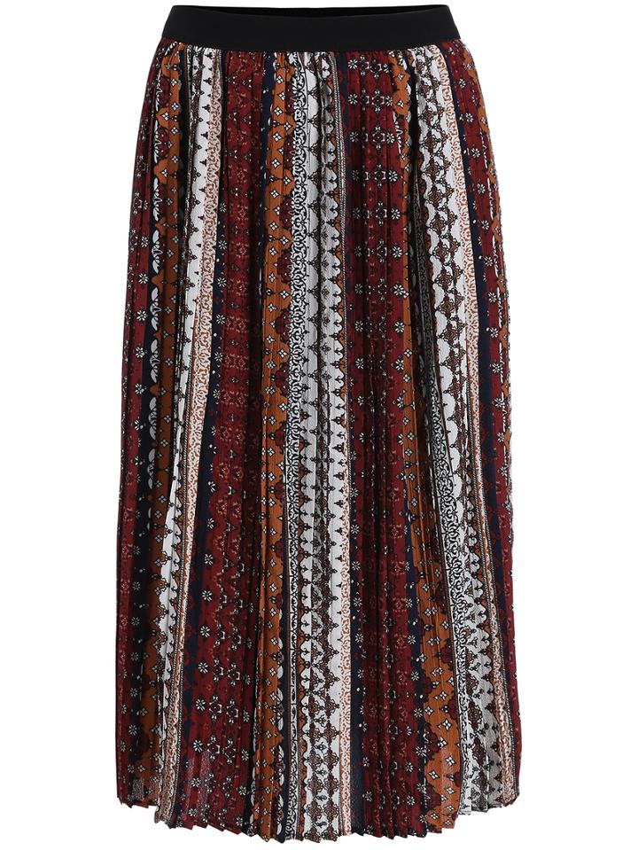 Romwe Print Pleated Elastic Waist Skirt