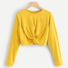 Romwe Twist Front Chest Pocket Tee