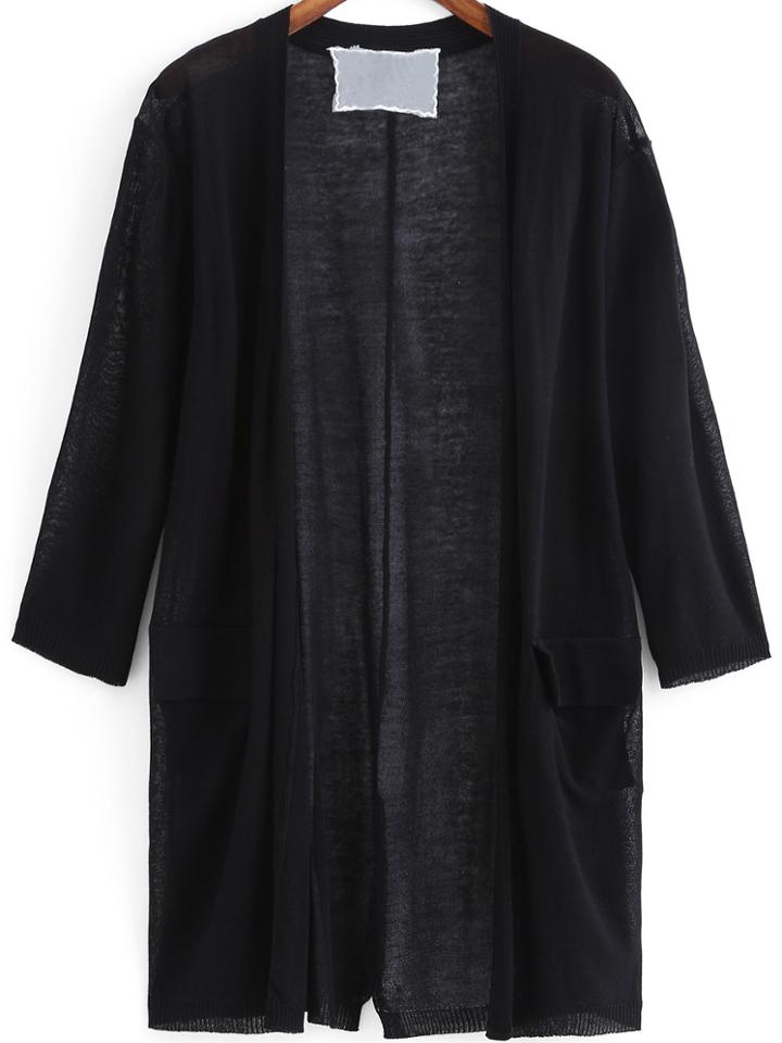 Romwe With Pockets Knit Loose Black Cardigan