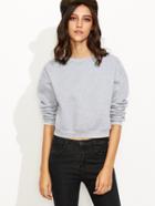 Romwe Heather Grey Drop Shoulder Crop Sweatshirt