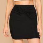Romwe Twist Front Solid Bodycon Skirt