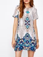 Romwe Ornate Print Short Sleeve Dress