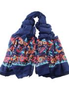 Romwe Navyblue Bohemian Style Flower Printed Scarf For Ladies