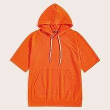 Romwe Guys Neon Orange Kangaroo Pocket Drawstring Hoodie