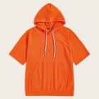 Romwe Guys Neon Orange Kangaroo Pocket Drawstring Hoodie