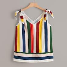 Romwe Plus Knot Rainbow Striped Cami Top