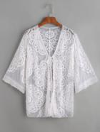 Romwe White Embroidered Mesh Beach Cover Up