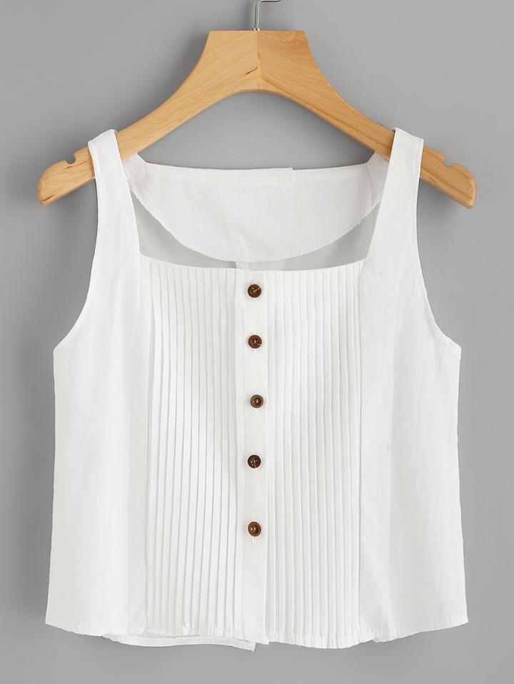 Romwe Overlap Back Tank Top With Button