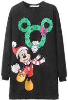 Romwe Black Long Sleeve Mickey Print Dress