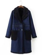 Romwe Seam Detail Coat With Contrast Sherpa Lined & Pocket