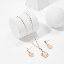 Romwe Pear Shaped Pendant Necklace & Earrings