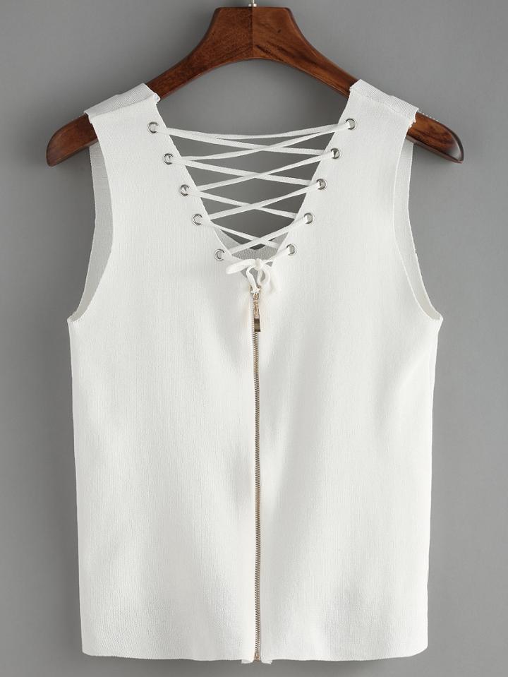 Romwe V Neck Lace Up Tank Top