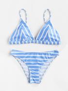 Romwe Block Striped Triangle Bikini Set