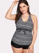 Romwe Striped Knot Two Piece Swimwear