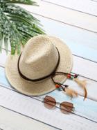 Romwe Beige Feather Detail Straw Hat