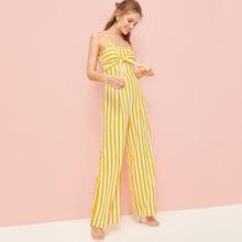 Romwe Knot Front Stripe Cami Jumpsuit