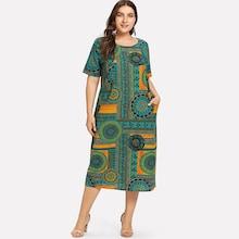 Romwe Plus Ornate Print Tunic Dress