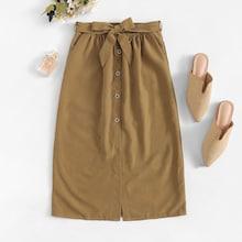 Romwe Single Breasted Belted Skirt