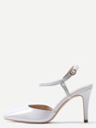 Romwe White Pointed Toe Slingback Ankle Strap Pumps