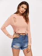 Romwe Crop Destroyed Jumper
