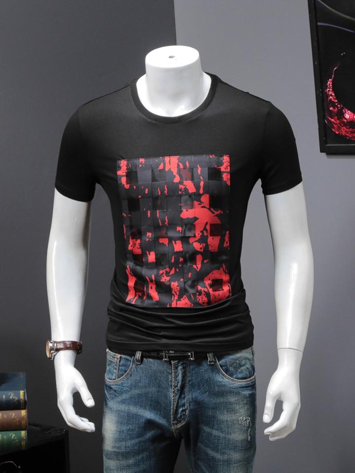 Romwe Men Gingham Patched Tee