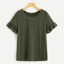 Romwe Bell Sleeve Solid Tee
