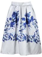 Romwe Floral Print Midi White Skirt