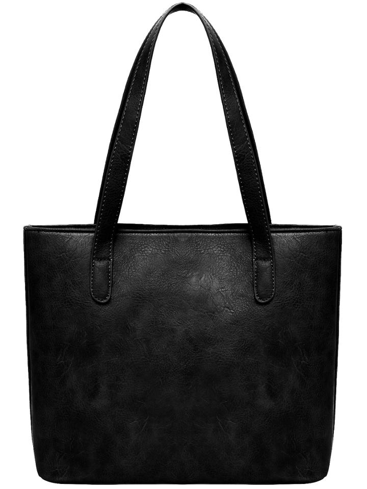 Romwe Black Double Handle Tote Bag