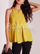 Romwe Mustard Cutaway Zipper Swing Cami Top