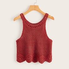 Romwe Crochet Scallop Hem Top