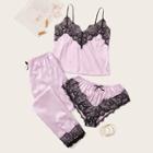 Romwe Floral Lace Satin Cami With Shorts & Pants 3pack