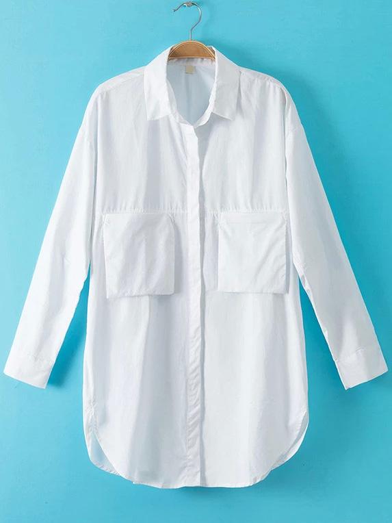 Romwe Lapel Pockets Loose Blouse