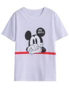 Romwe Mickey Print Loose White T-shirt