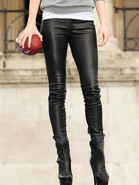 Romwe Black Pu Leather Slim Leg Pants