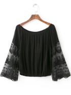 Romwe Black Bell Sleeve Off The Shoulder Smock Blouse